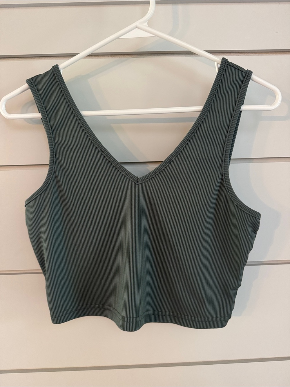 Green Ribbed V-Neck Tank Crop Top